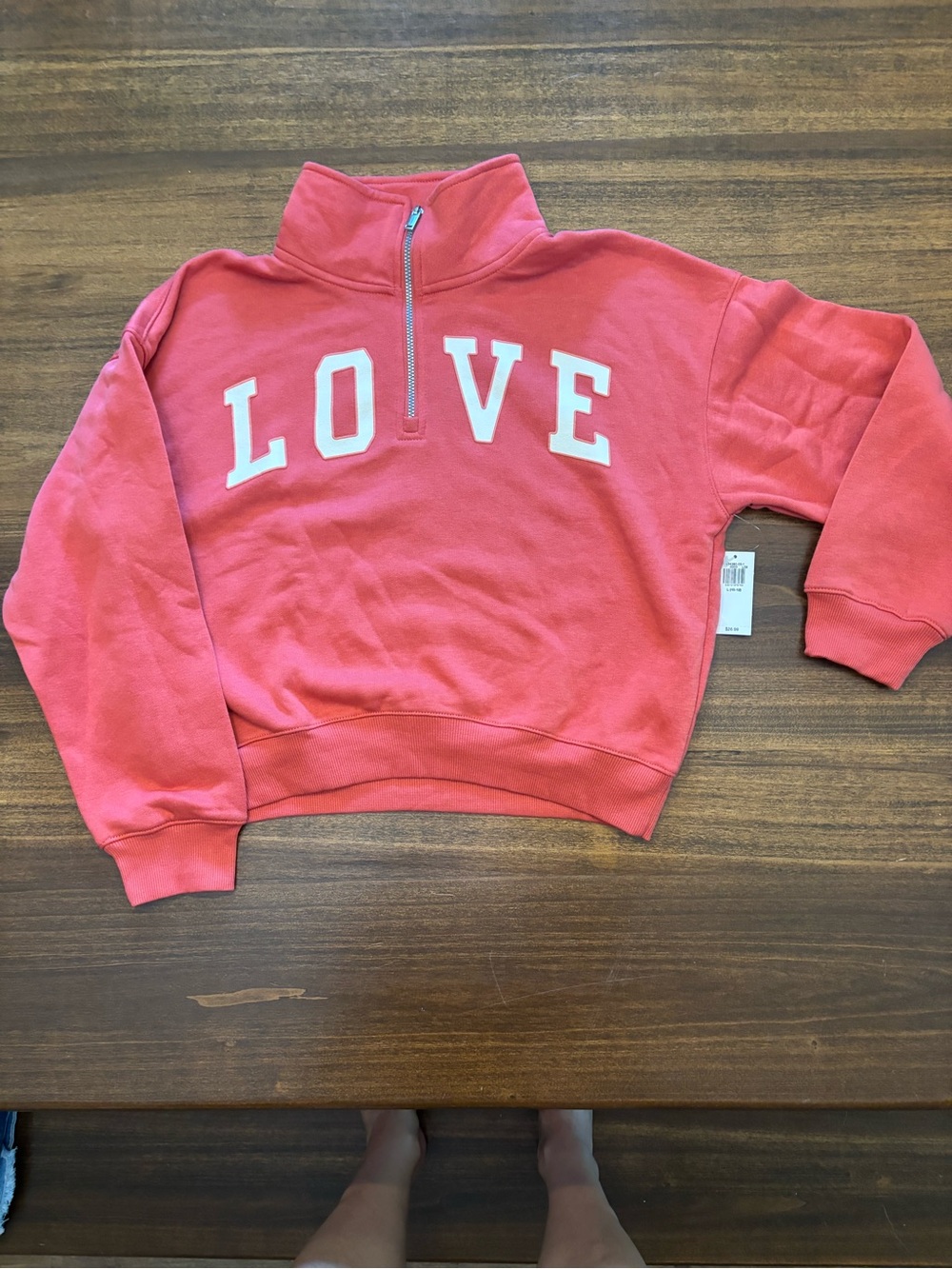 Old Navy Coral Pink 'LOVE' Half-Zip Sweatshirt girls size L 10/12 new with tags